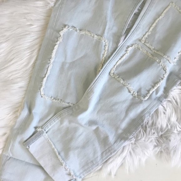 NWT Nasty Gal Light Wash Patch Boyfriend Jeans - Picture 7 of 8